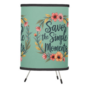 Savor the Simple Moments Boho Floral Quote Tripod Lamp