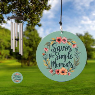 Savor the Simple Moments Boho Floral Quote Wind Chime