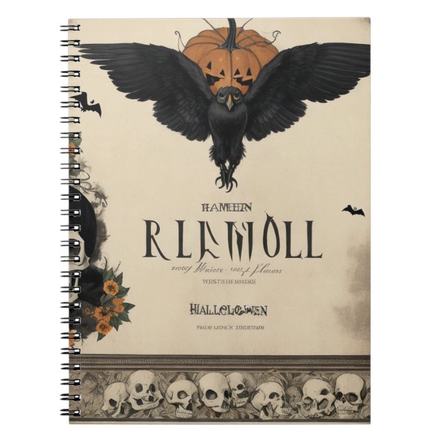 Savor the Spooky Vibes with a Crow and Skull Notebook (Front)