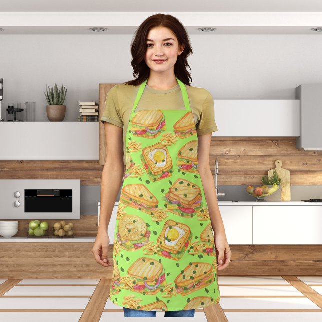 Savory gourmet sandwiches and fries lime green apron (Creator Uploaded)
