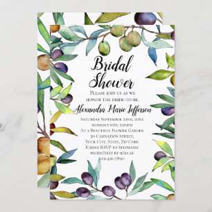 Savory Olives Tuscan Watercolor Bridal Shower Invitation