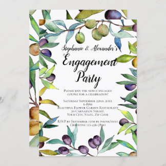 Savory Olives Tuscan Watercolor Engagement Party Invitation