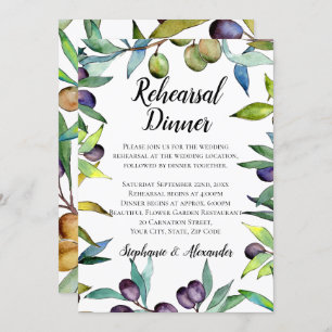 Savory Olives Tuscan Watercolor Rehearsal Dinner Invitation