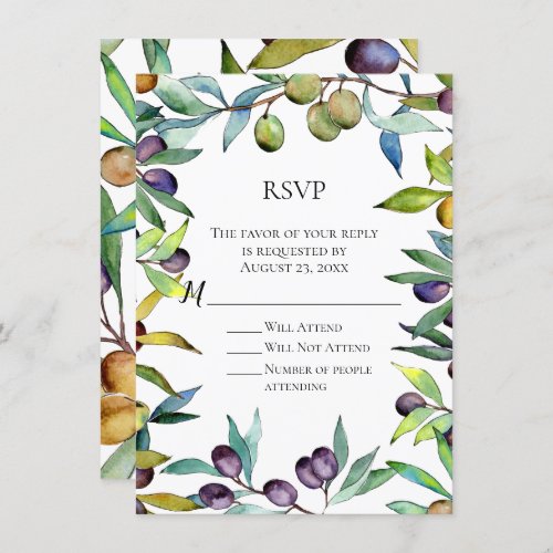 Savory Olives Tuscan Watercolor RSVP Reply Invitation