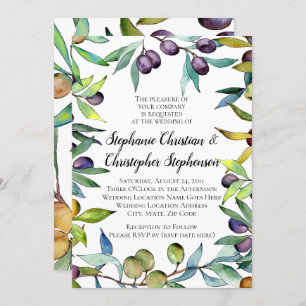 Savory Olives Tuscan Watercolor Wedding Invitation