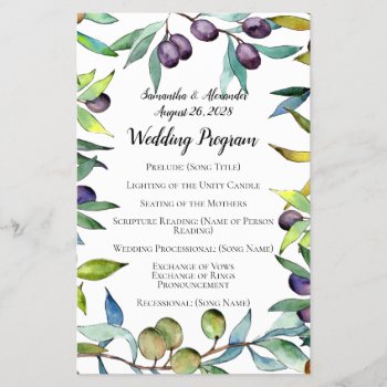 Savory Olives Tuscan Watercolor Wedding Program by CustomInvites at Zazzle