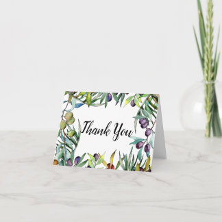 Savory Olives Tuscan Watercolor Wedding Thank You Card
