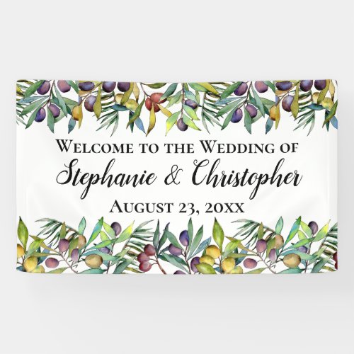 Savory Olives Tuscan Watercolor Wedding Welcome Banner