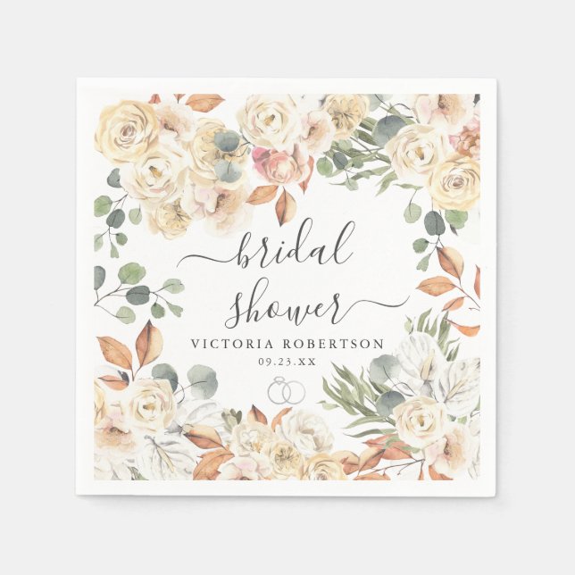 Savory Rustic Floral Bridal Shower Personalized Napkins (Front)