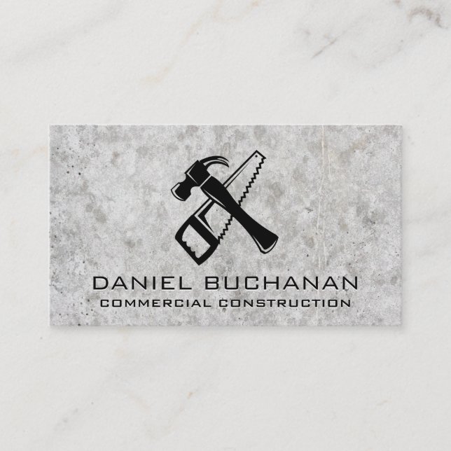 Saw and Hammer | Concrete Background Business Card (Front)