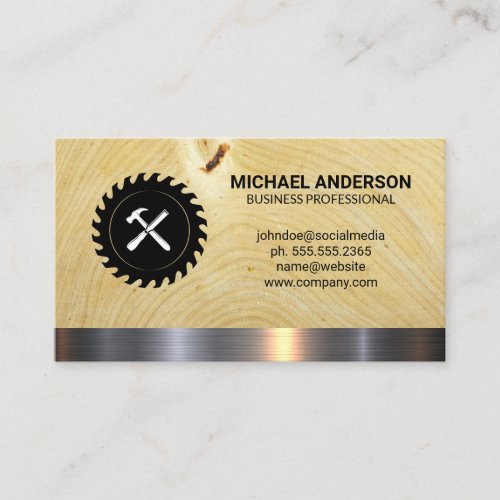 Saw and Hammer  Wood Grain Business Card