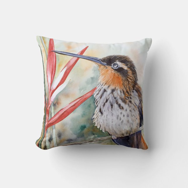 Saw-billed Hermit Hummingbird Fine Art Pillow (Front)