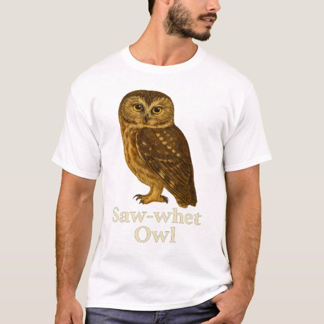 Saw-whet Owl T-Shirt: Raptor Bird Nature Design T-Shirt (Front)