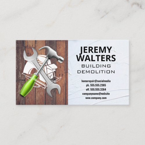 Saw  Wrench  Hammer  Wood and Stucco Business Card