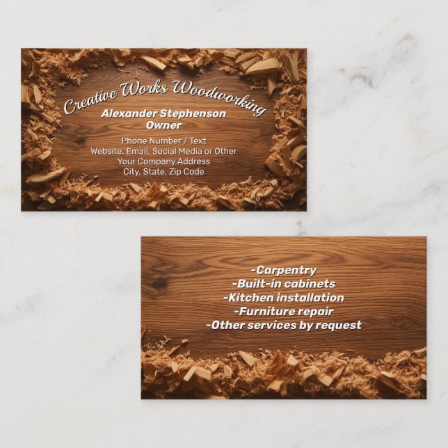 Sawdust Carpentry Woodworking Construction Business Card (Front/Back)