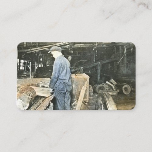 Sawmill Workers Magic Lantern Slide Vintage Business Card