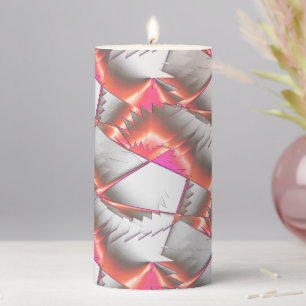 Saws or zig zag of peach to pink over gray white pillar candle