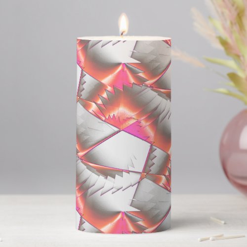 Saws or zig zag of peach to pink over gray white   pillar candle