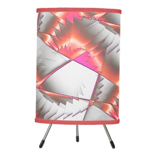 Saws or zig zag of peach to pink over gray white   tripod lamp