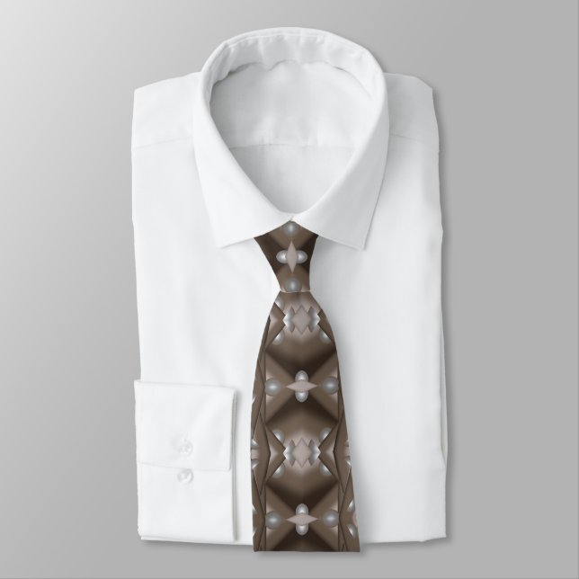 Sawtooth Edged Concentric Earth Tone Abstract Art Neck Tie (Tied)