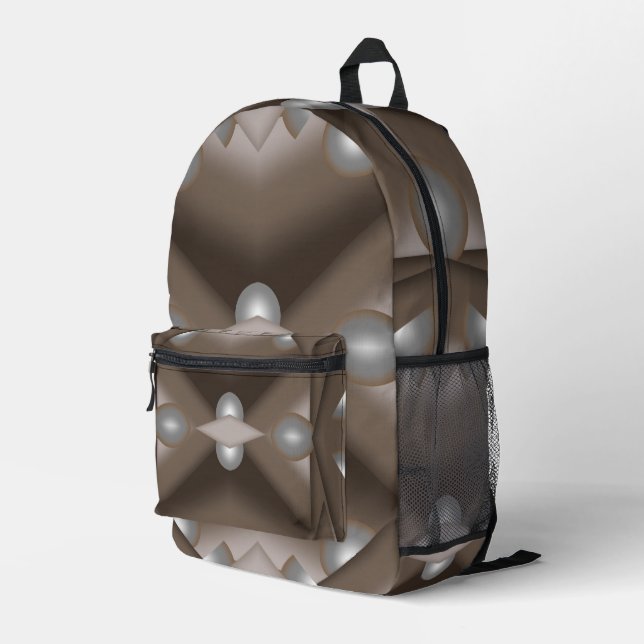 Sawtooth Edged Concentric Earth Tone Ombre Art Printed Backpack (Back Corner Right)