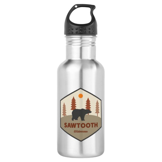 Sawtooth Wilderness Idaho Bear Stainless Steel Water Bottle (Front)