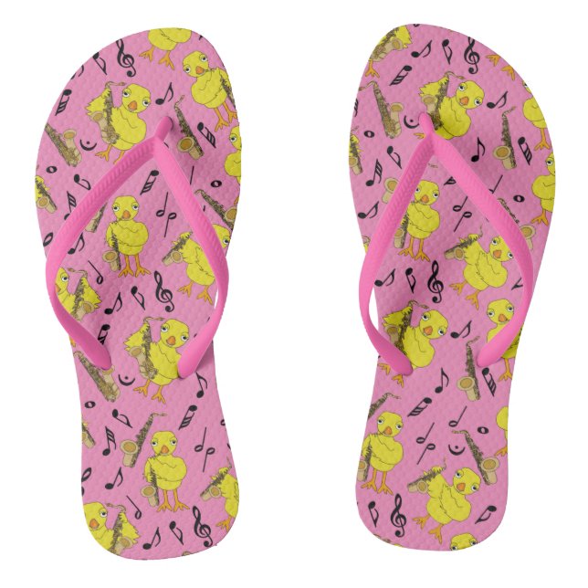Sax Chick Saxophones Music Notes Socks Flip Flops (Footbed)