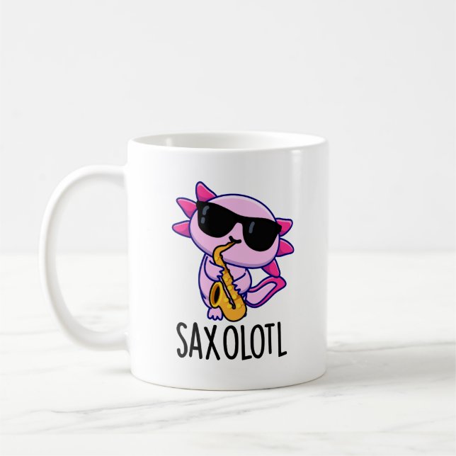 Sax-olotl Funny Saxophone Puns  Coffee Mug (Left)