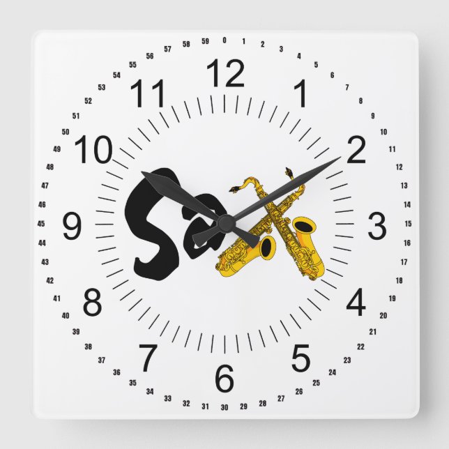 Sax Square Wall Clock (Front)