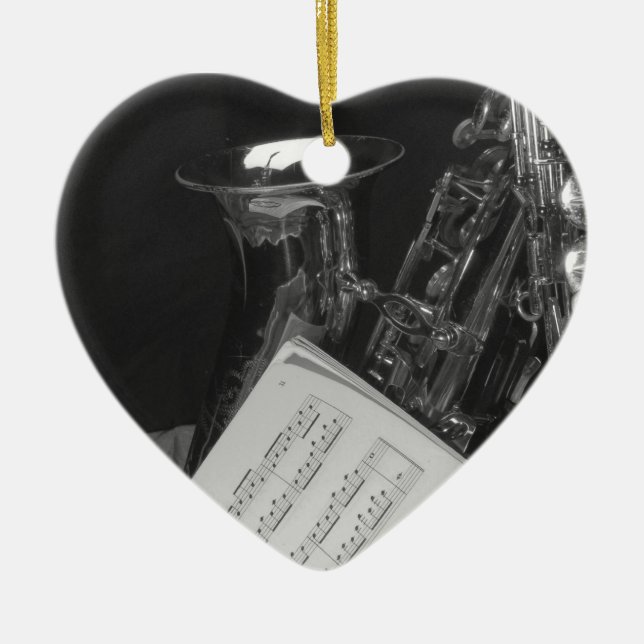 Saxaphone and Sheet Music Ceramic Ornament (Front)