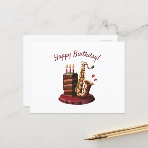 Saxaphone Chocolate Birthday Cake Postcard