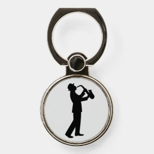 Saxaphone Player Music Musician Silhouette Black Phone Ring Stand