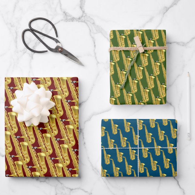 Saxaphone Woodwind Musical Design Wrapping Paper Sheets (Front)