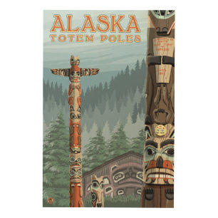 Saxman Totem Village Vintage Travel Poster