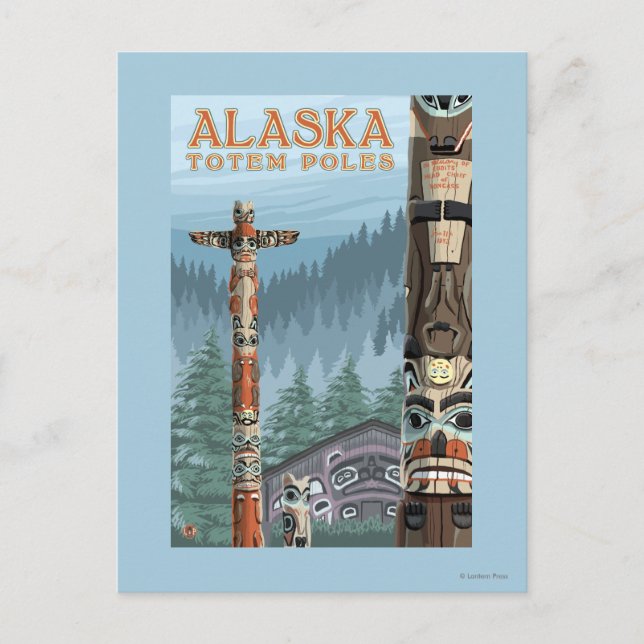 Saxman Totem Village Vintage Travel Poster Postcard (Front)