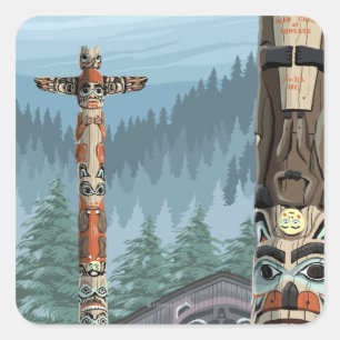Saxman Totem Village Vintage Travel Poster Square Sticker