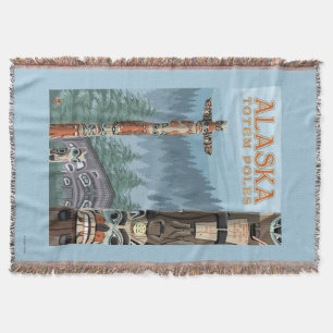 Saxman Totem Village Vintage Travel Poster Throw Blanket