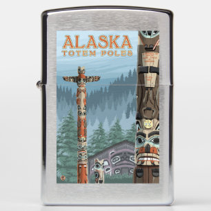 Saxman Totem Village Vintage Travel Poster Zippo Lighter