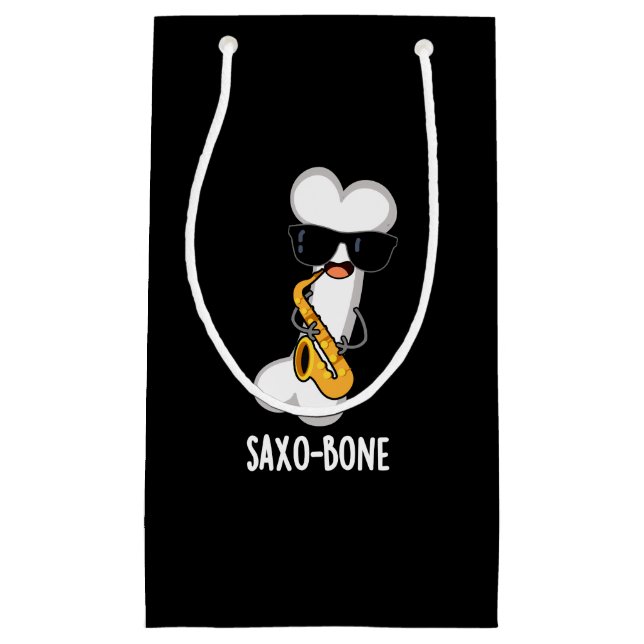Saxo-bone Funny Bone Funny Music Pun  Dark BG Small Gift Bag (Front)