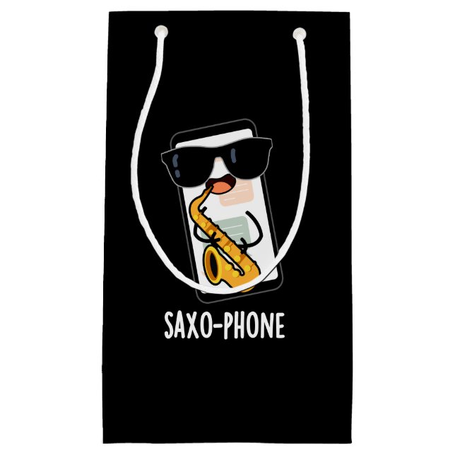 Saxo-phone Funny Cellphone Puns Dark BG Small Gift Bag (Front)
