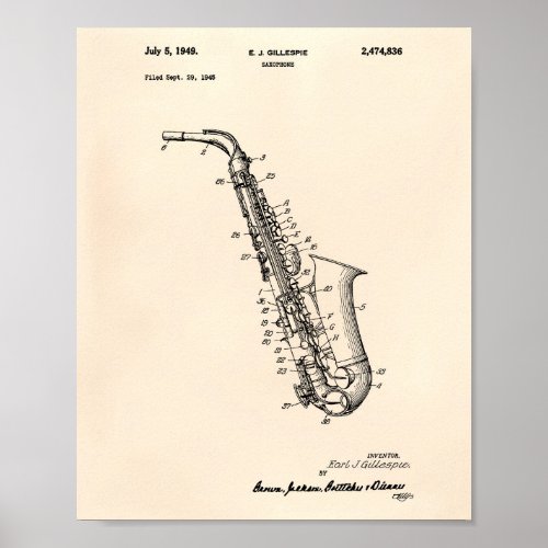 Saxophone 1949 Patent Art Old Peper Poster