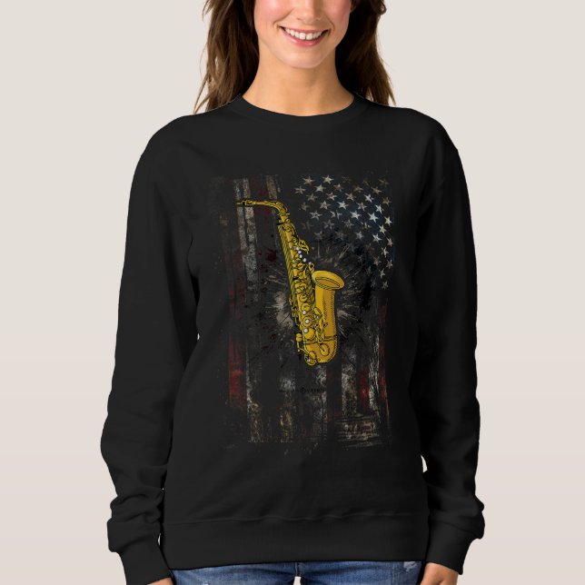 Saxophone 4th Of July Patriotic Distressed America Sweatshirt (Front)