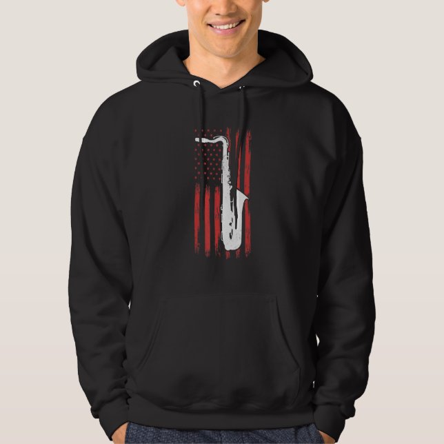 Saxophone America Flag Saxophone Instrument Saxoph Hoodie (Front)