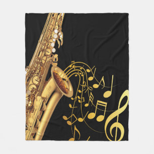 Saxophone and music note Saxophonist Musician Band Fleece Blanket