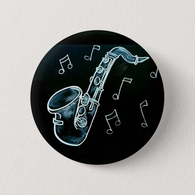 Saxophone And Music Notes Button (Front)