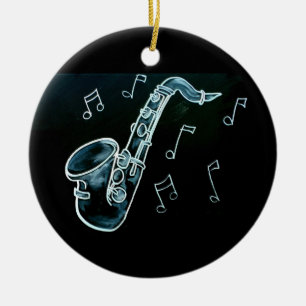 Saxophone And Music Notes Ceramic Ornament