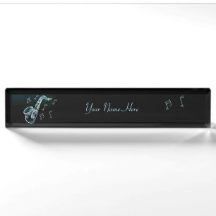 Saxophone And Music Notes Desk Name Plate
