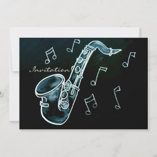 Saxophone And Music Notes Invitation