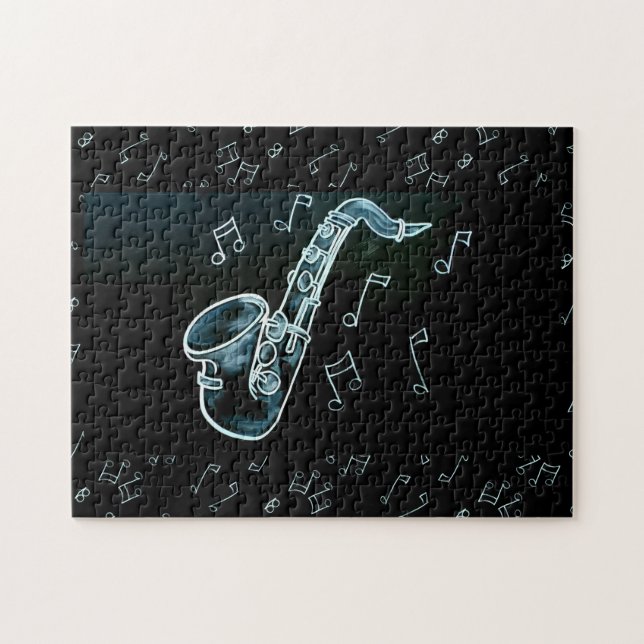 Saxophone And Music Notes Jigsaw Puzzle (Horizontal)