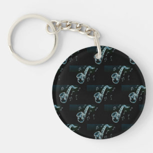 Saxophone And Music Notes Keychain